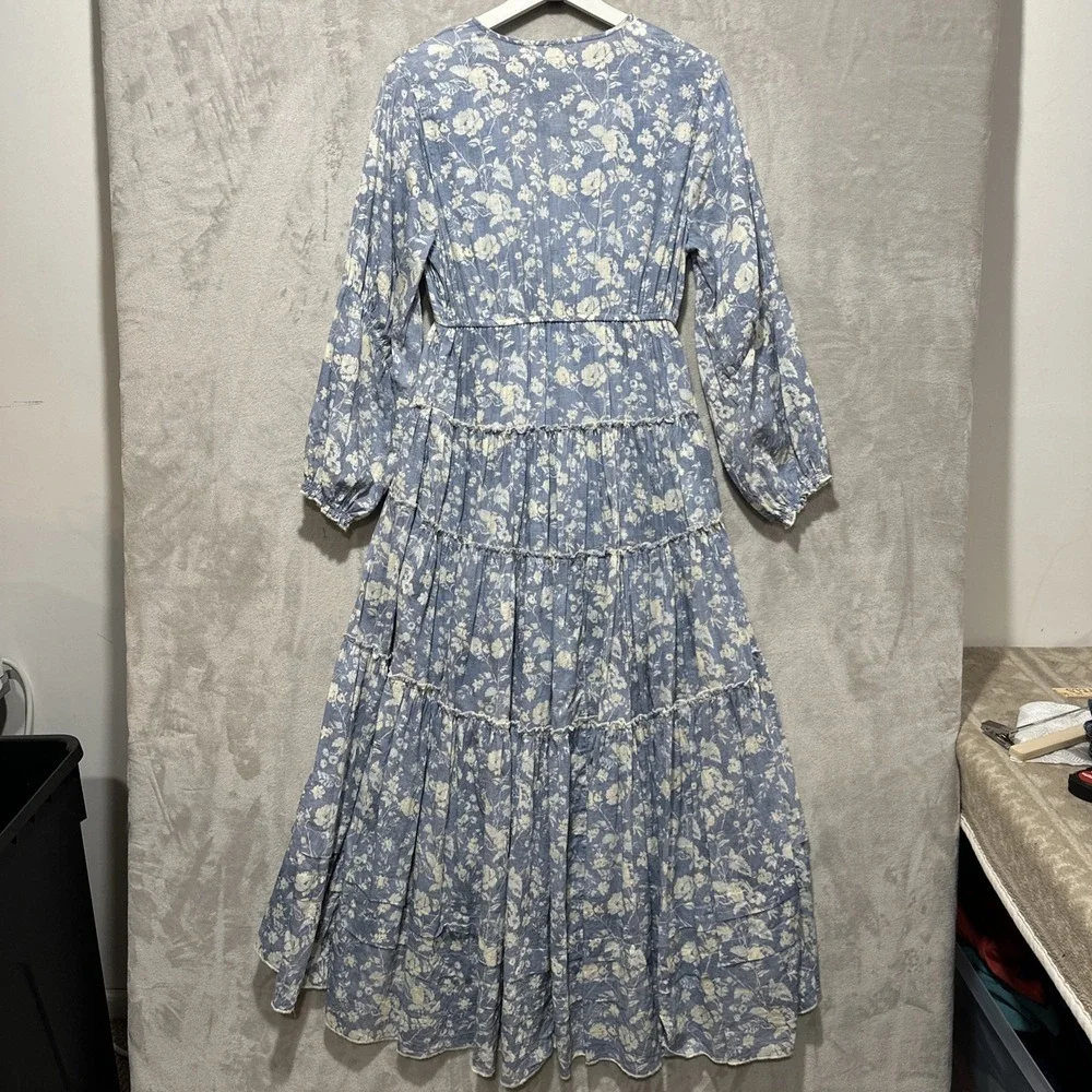 Free People Ethereal Dainty Cottage Pappiet Women's Midi Dress Size M Bluebell